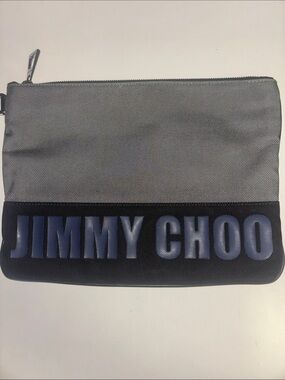 Jimmy Choo Olive Grey and Navy Logo Large Pouch